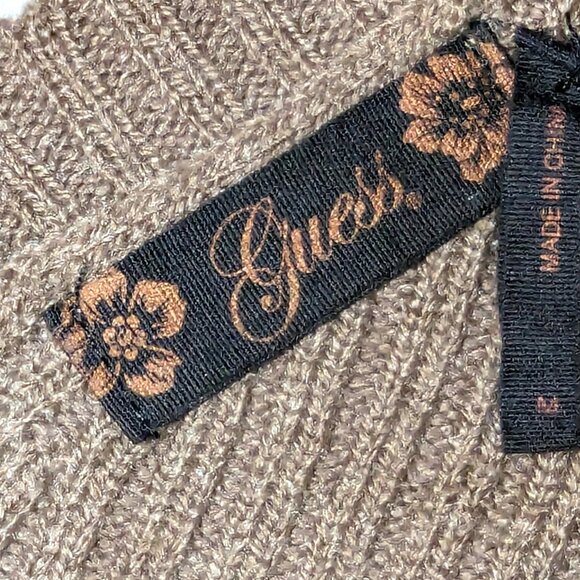 Guess | Taupe Brown Cold Shoulder Sweater Y2K Rhinestone Embellished | Medium - Picture 5 of 12